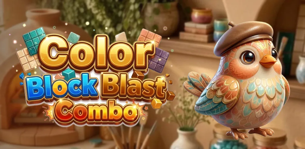 Color Block Blast Combo logo beside Pip the bird